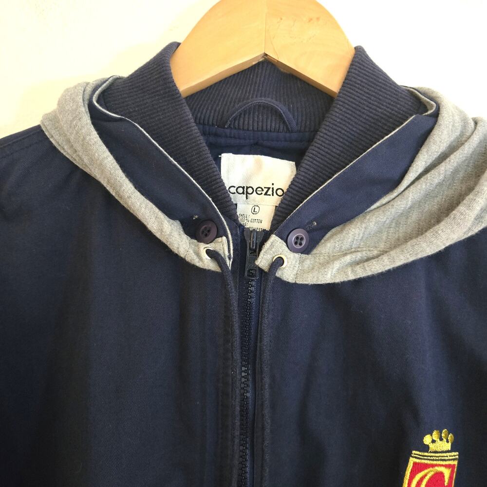 Vintage Capezio Light Weight Navy Cotton Hooded Jacket Size L - Picture 6 of 11